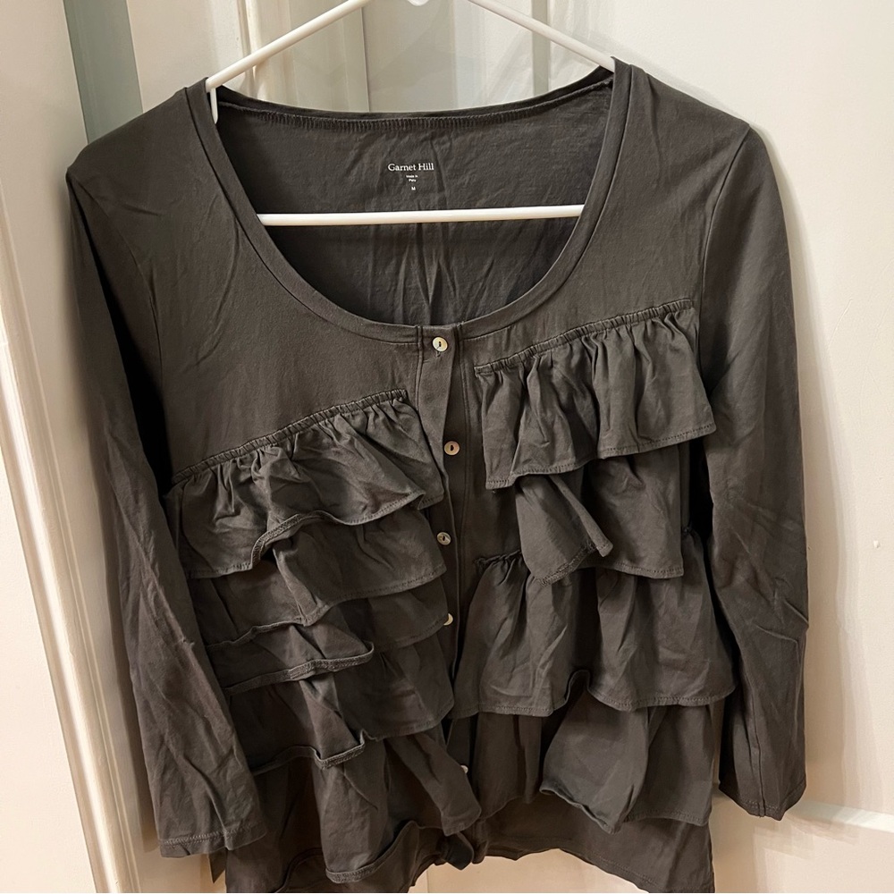 Garnet Hill Charcoal Ruffled Blouse